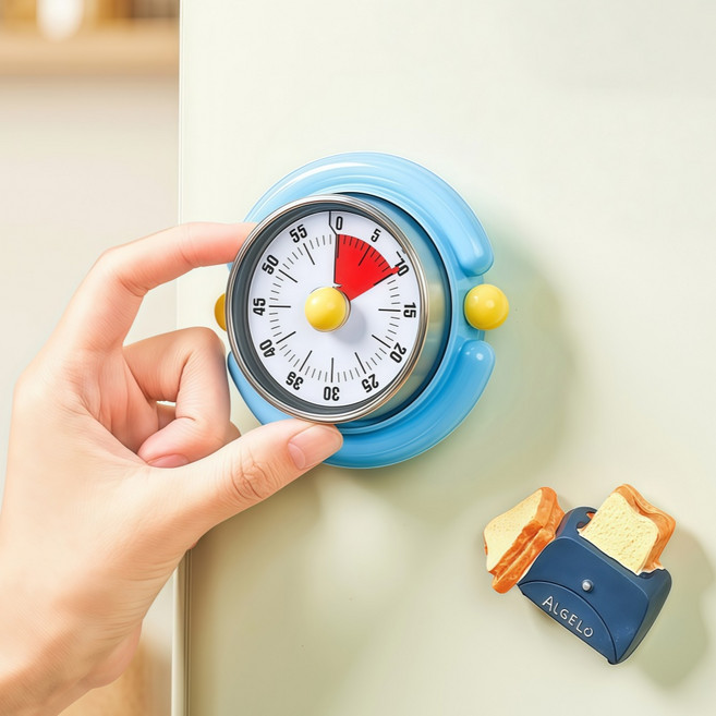 기계식 주방 타이머 배터리 없는 자석 취사 알림기, 1개, 블루