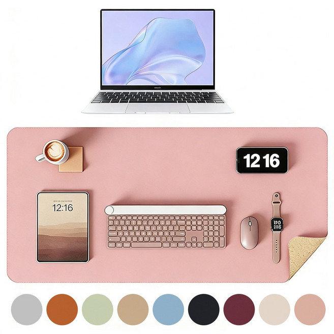 홈해락 고급 가죽 코르크 책상 보호매트 마우스패드 다용도 데스크매트, 핑크