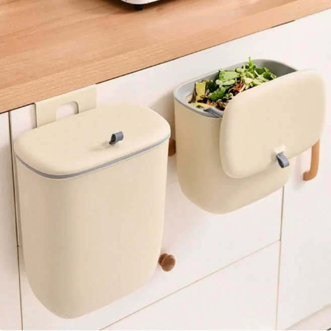 모에파걸이식 걸이식 고급형 주방 쓰레기통 키친 휴지통, 베이지