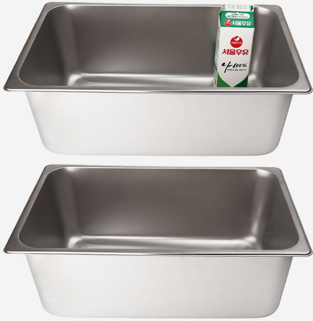 강화 스텐 사각 밧드 주방용 냉장고 반찬 바트 용기, 8인치 몸체만, 2개