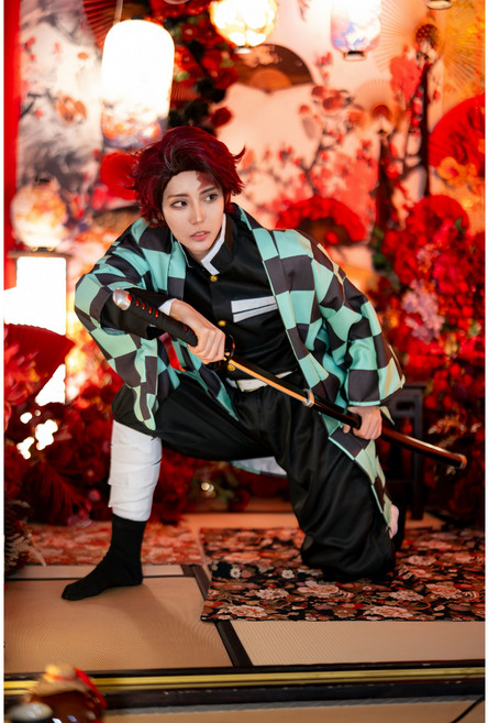 코스어몰 탄지로 코스프레 의상 가발 귀멸의칼날 촬영 파티