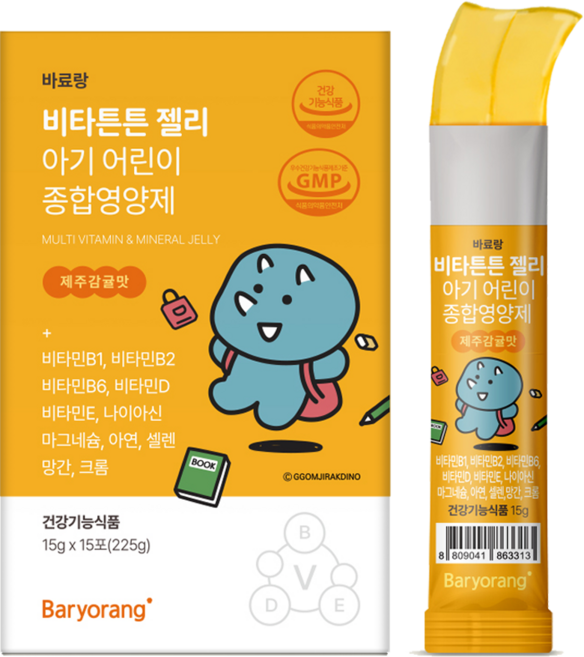 바료랑 비타튼튼 어린이 멀티비타민 & 미네랄 젤리 제주감귤맛 15g x 15포, 2개, 225g