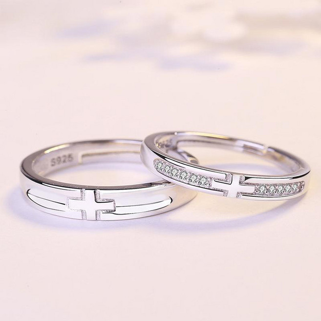 1+1 커플링 심플 결혼 반지 큐빅 반지 조절 가능 발렌타인데이 선물 생일 기념일 선물 X2501J04