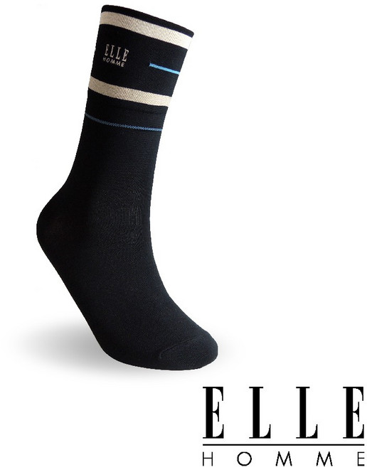 【ELLE HOMME】條紋復古絲光寬口紳士襪 男襪 長襪 棉襪