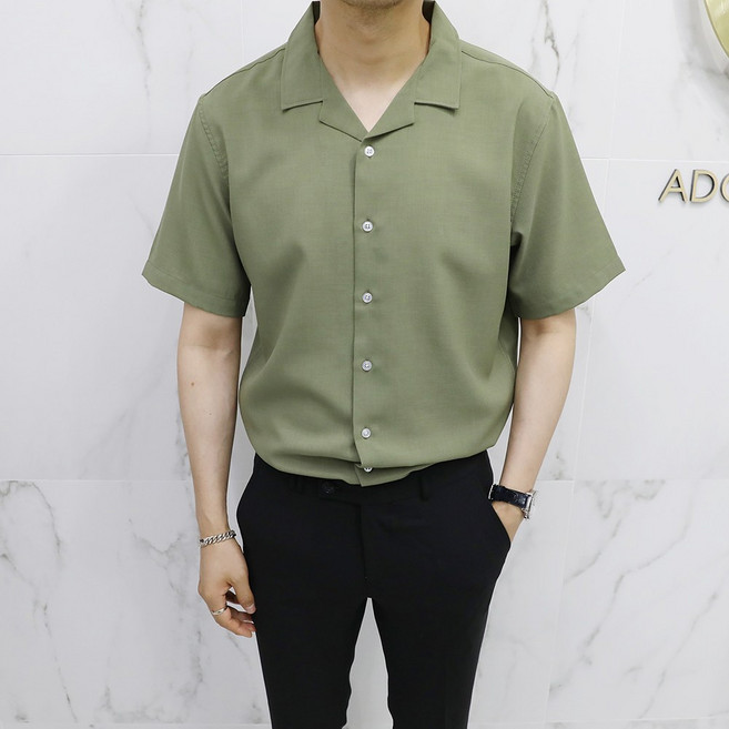 Adore Classic 男士短袖輕薄無領夏季睡衣襯衫