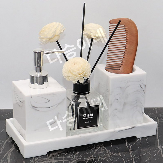 도자기 욕실세트 호텔 모델 룸 욕실 손 소독제 병 샴푸 샤워 젤 비누 디스펜서 로션 디스펜스 프레스 빈 병 세트, 흰색 모조 280+칫솔 홀더+작은 트레이, 1개