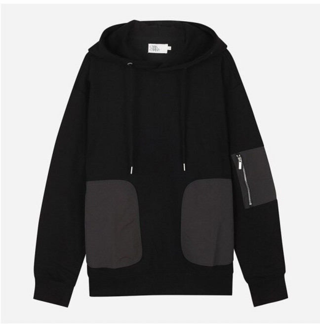 크리스크리스티 우븐 패치 지퍼 오버핏 후드 티셔츠 KKMALWFDP05