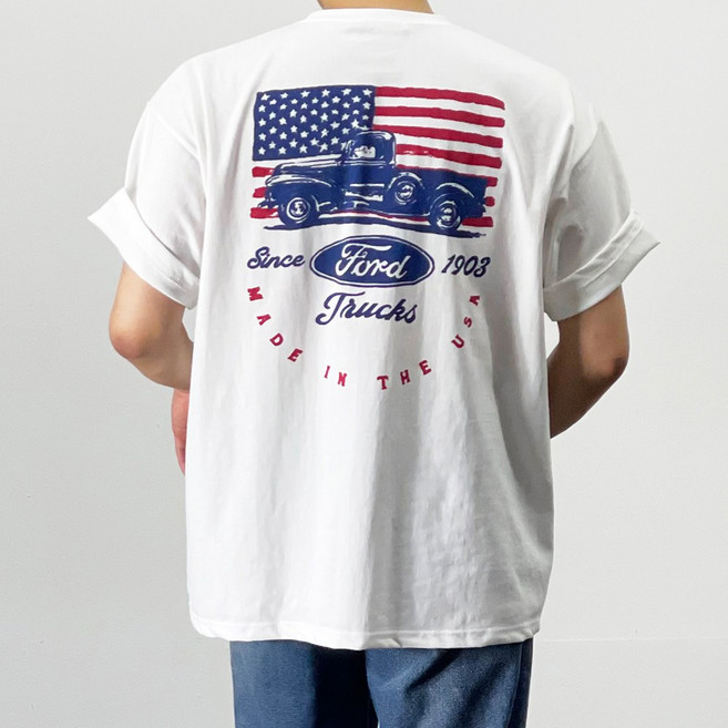 Ford 포드 로고 나염 10수 면 두꺼운 반팔티 헬스 짐웨어 오버핏 반팔