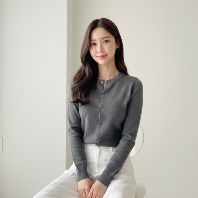 앤코 니트가디건 라운드넥 부드러운 여성가디건