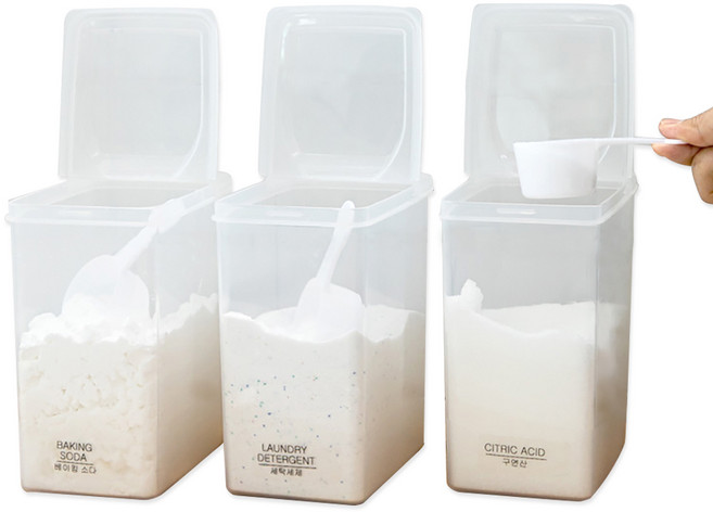 반오픈 가루 세탁 세제 용기 3개세트 라벨지 스푼포함, 1.7L 3개 X 세탁스푼3개 X 라벨지1개