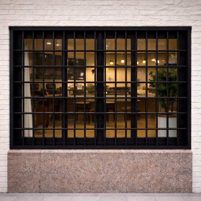 HGG테크 완조립배송 알루미늄 방범창 국산완제품 빌라 복도식 아파트 자가설치 주택 안전문 펜스 셀프, 1개, 블랙 격자형