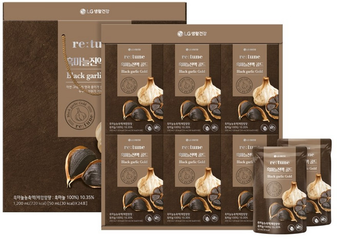 설식품선물세트 리튠 흑마늘진액 골드 50ML*24포x 1개 + 손잡이, 추석식품선물세트 리튠 흑마늘진액 골드 50ML 24포