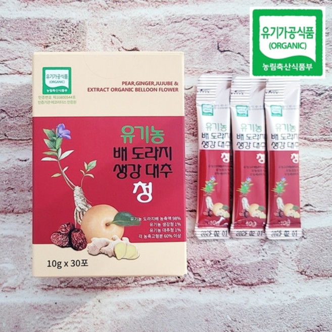 유기농 배도라지청 스틱 10g 30포 도라지청 내추럴, 300g, 1개