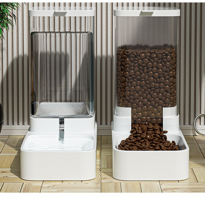 고양이 강아지 자동 급식기 물급수기 일체형 중형견용 사료보관통 포함, 1개, 자동 급식기2.1kg+자동 급수기3.8L