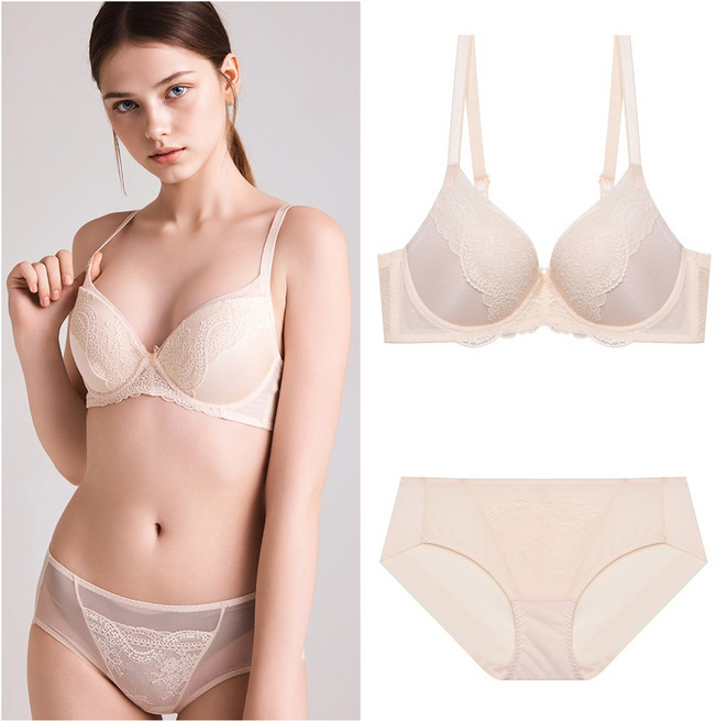 [에블린]MbyE_솔리드 노와이어 브라+햄팬티 세트 EBBRFA415H (베이지)