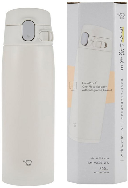 ZOJIRUSHI 象印 一鍵式馬克杯保溫保冷輕量隨行杯 標準型 SMSF60WM, 白色, 600ml, 1個