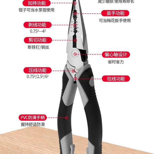 九合一多功能剝線鉗 壓線鉗, 1個, 進口CRV高強度多用剝線鉗