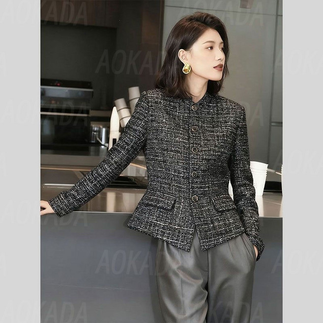 AOKADA 여성 봄가을 루즈핏 오피스룩 출근룩 세미 정장 트위드 자켓