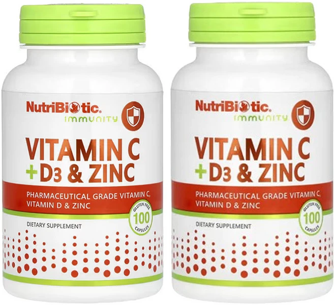 뉴트리바이오틱 면역 비타민 C + D3 및 아연 100 캡슐 2팩, 2개, 100정 - 쿠팡