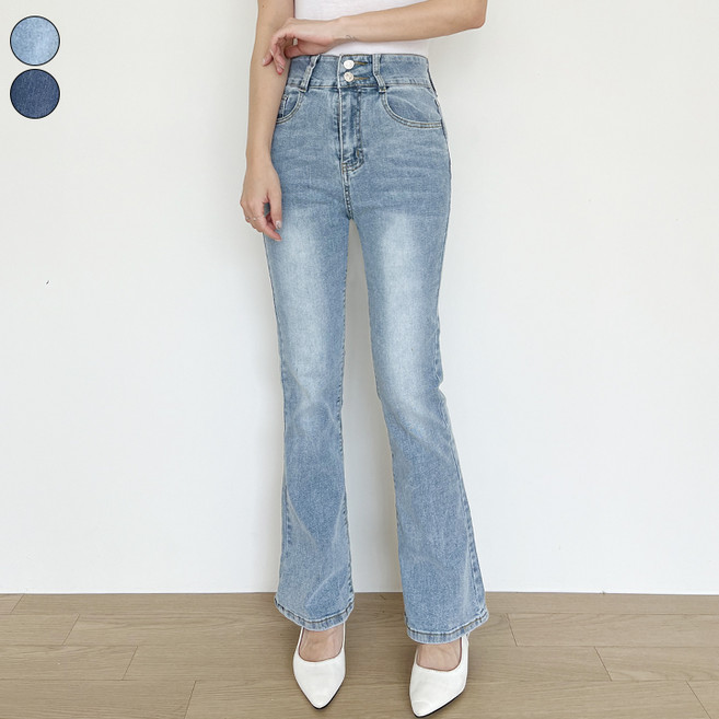 가비진 여성용 데님 스판 투버튼 하이웨스트 부츠컷 청바지 키작녀팬츠