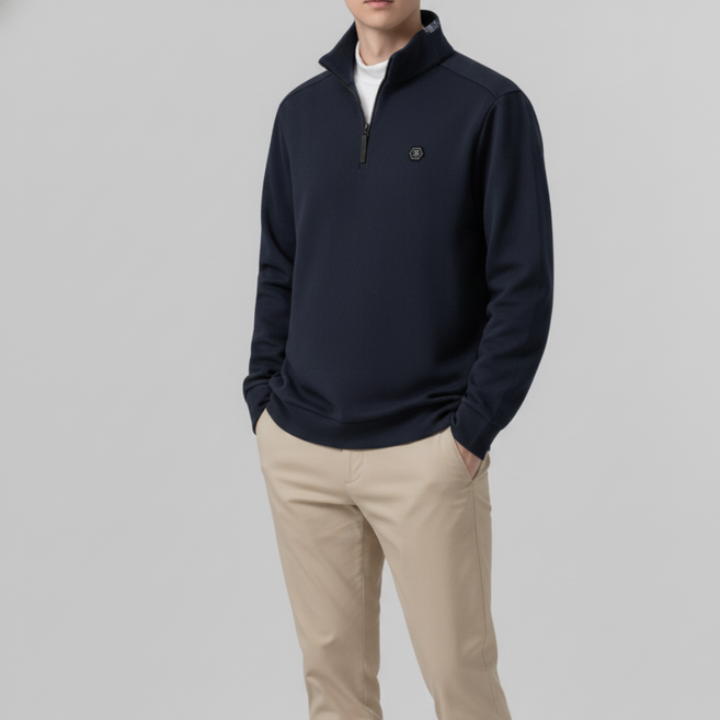 베러투데이 남성 골프웨어 파크골프 프리미엄 사카리바 솔리드 반집업 긴팔 티셔츠