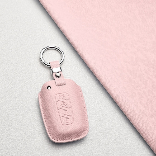 현대 천연 소가죽 스마트 키케이스 호환 (YF쏘나타/제네시스쿠페/그랜저TG/아반떼MD) D4타입 차량용품, 현대 D4 타입, 피치핑크