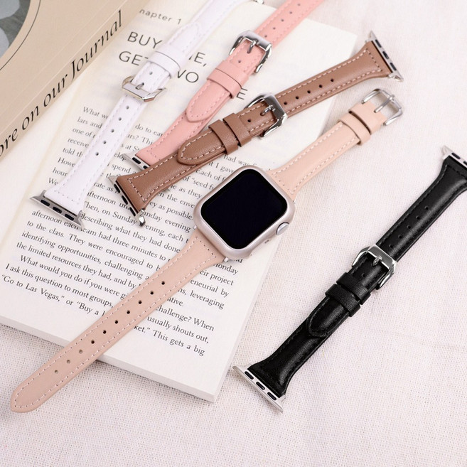 오르몽트 애플워치 슬림 라인 가죽 스트랩 11 SE3 10 9 8 SE2 7 SE 6 5 호환, 어댑터:실버, 핑크(S6), 1개