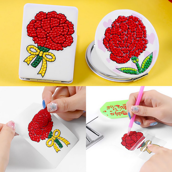 카네이션 보석십자수 손거울 만들기 어버이날 스승의날 만들기 (10개), 원형 손거