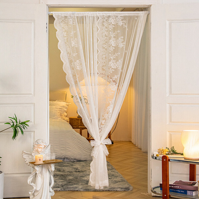 YYT 모던 심플 자수 레이스 커튼 부드러운 레이스 문발 커튼