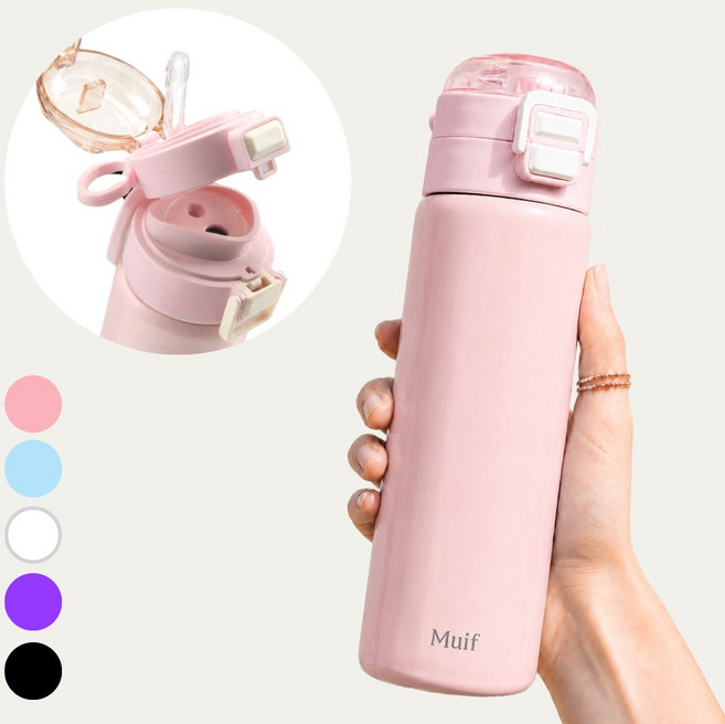 페이버 마카롱 텀블러 원터치 빨대 진공, 딸기우유, 1개, 500ml