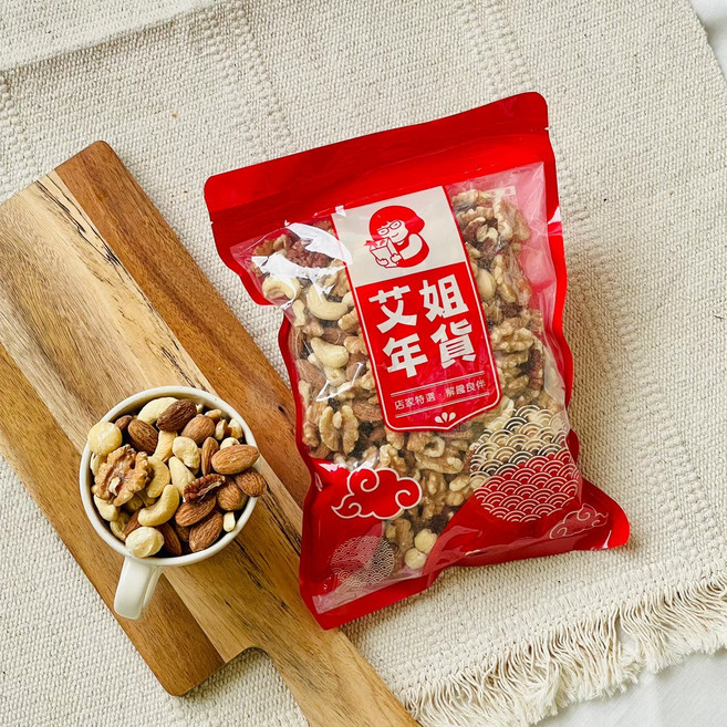 艾姐年貨 原味綜合堅果 (杏仁果、胡桃、核桃、腰果), 600g, 1個