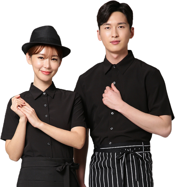 검정 스판 반팔셔츠 남녀공용 서빙 유니폼