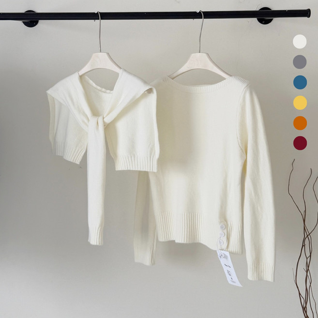 에쥬아 라운드넥 니트스웨터 어깨숄니트 투피스 꾸안꾸 겨울니트