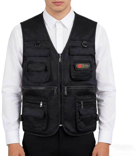 IEDUOS 남성용 아웃도어 멀티 포켓 야상 낚시 작업 조끼 사계절용