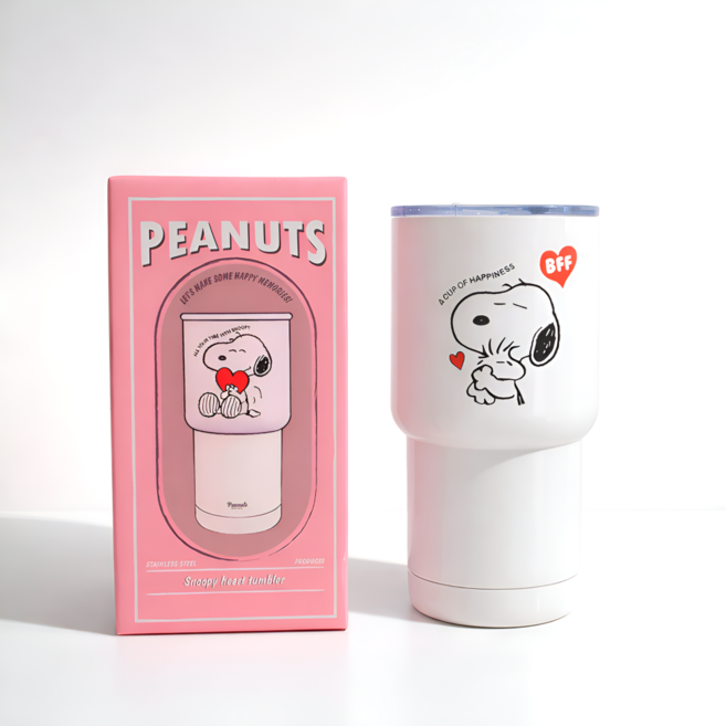 스누피 우드스탁 정품 이중 스텐 예쁜 냉온 텀블러 차량용 대용량 컵홀더, 1개, 600ml, 스누피하트