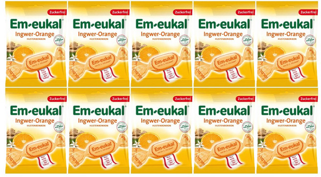 Em eukal 엠오이칼 무설탕캔디 진저오렌지 75g x 10, 10개