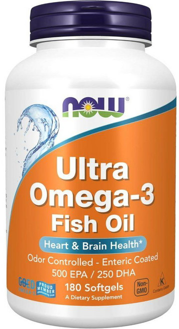 NOW 푸드 보충제 울트라 오메가-3 분자 증류 및 장내 코팅 180 소프트젤, 180정, 1개