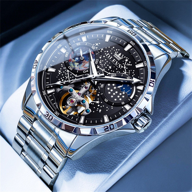OLEVS 남성 시계 정품 자동 기계식 오토매틱 럭셔리 명품 워터프루프 야광