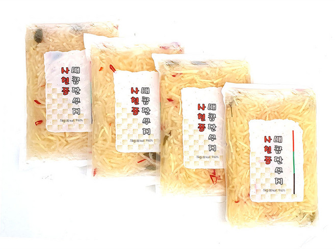 새마원 사천풍 매콤단무지 채 4mm 1kg 매운 아삭 얇은 쫄깃 꼬들 단무지, 4개