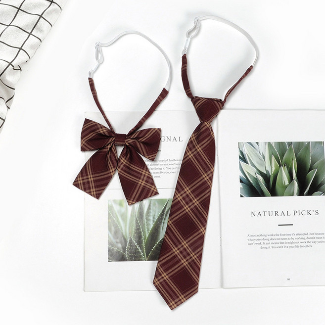 심스타 여성 체크 보타이 넥타이 리본 세트