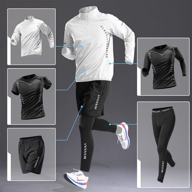 에이쏘르 남성 러닝복 세트 트레이닝 운동복 드라이핏 라이딩 상하의 5종 세트