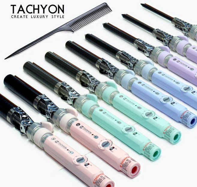 타키온 전문가용 컬러 세라믹 컬링 원권 헤어 아이롱 (4가지 컬러 / 9개 사이즈) + 열 꼬리빗 증정, 핑크, 6m/m