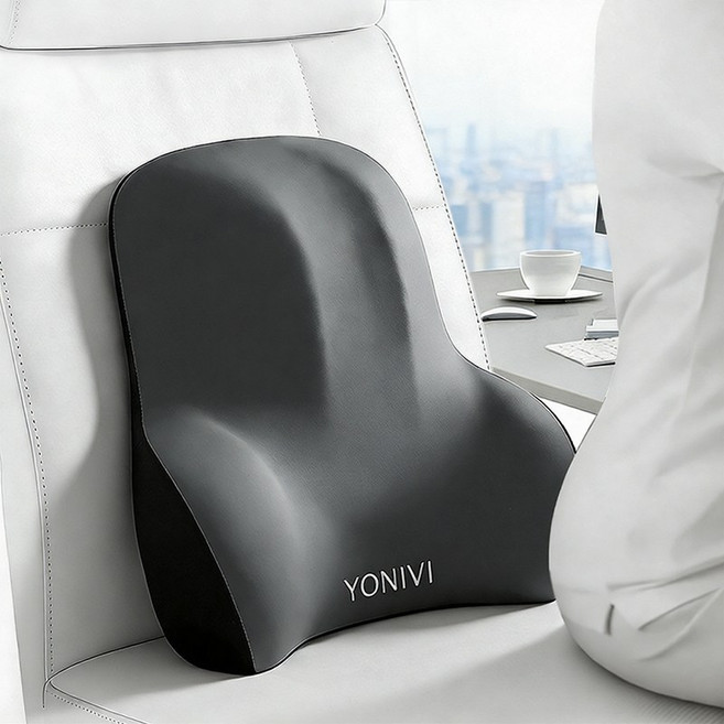YONIVI 의자 등받이 쿠션 편안한 사무실 바른자세 등받이 허리 쿠션 바른자세 메모리폼 등받이쿠션, 블랙+그레이