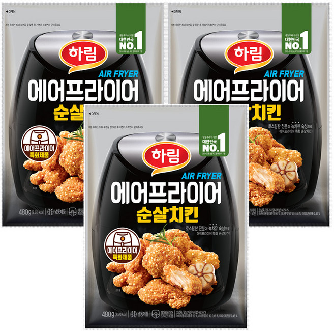 하림 에어프라이어 순살치킨 480g, 3개