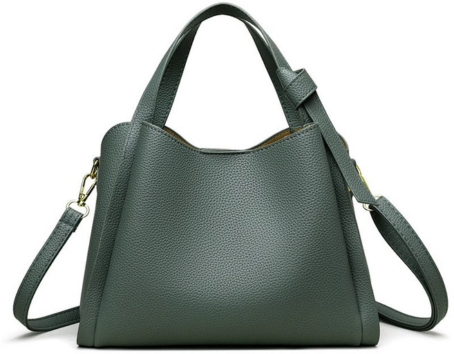 真皮女包 大容量 小眾設計感 韓國 菜籃子包 水桶包 托特包, 綠色