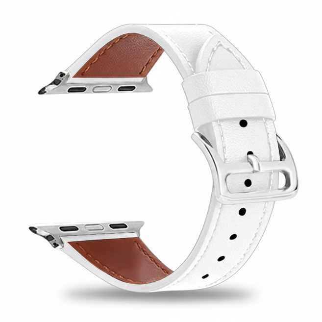 BuGeum 애플워치 천연 소가죽 슬림 밴드 호환 11 10 9 8 7 6 5 SE3 SE2 Ultra2, 1개, 흰색