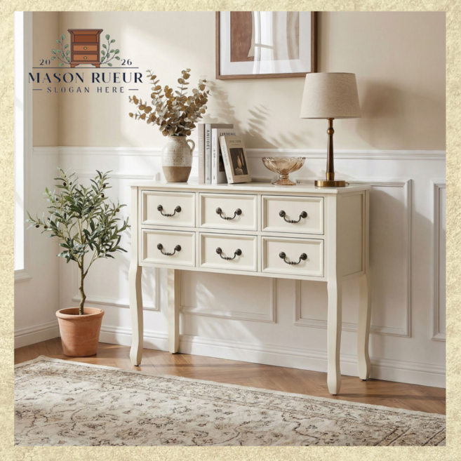 메종뤼에르 엔틱 콘솔 원목 서랍장 거실 장식장 엔틱 서랍장 복도 현관 콘솔 유럽풍, 화이트