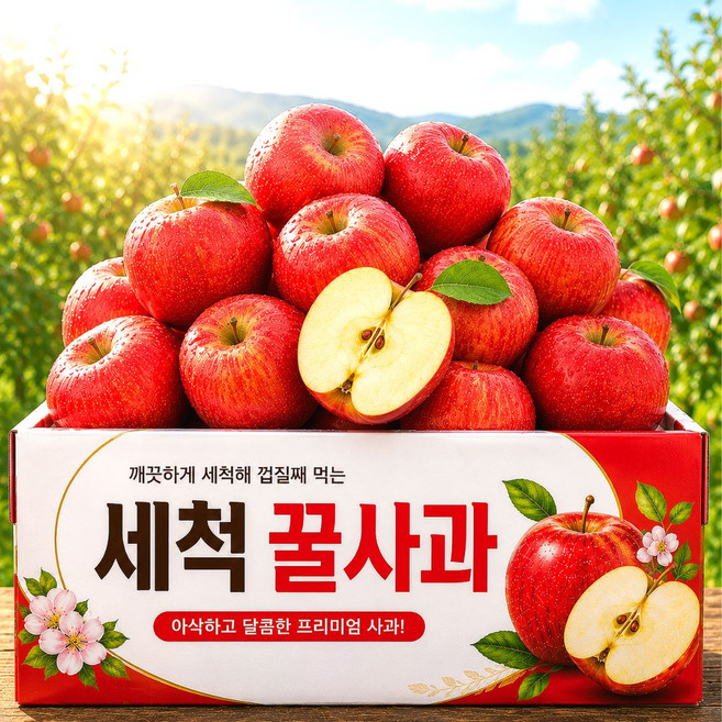 [최상급원물] 재구매율1위 껍질째 먹는 세척사과, 1박스, 2kg