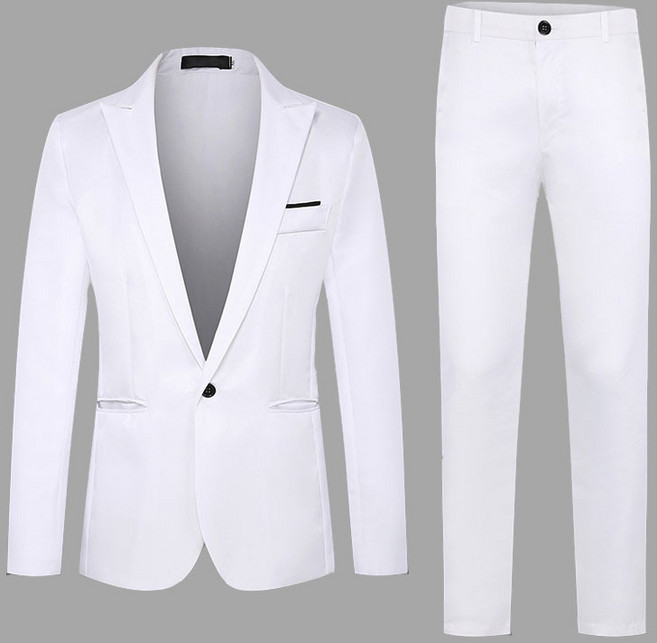 FANSYLI 남성 비즈니스 캐주얼 정장 수트 봄가을 슬림 원버튼 정장자켓+정장바지 투피스 연회 직장인 정장세트 W2507J22