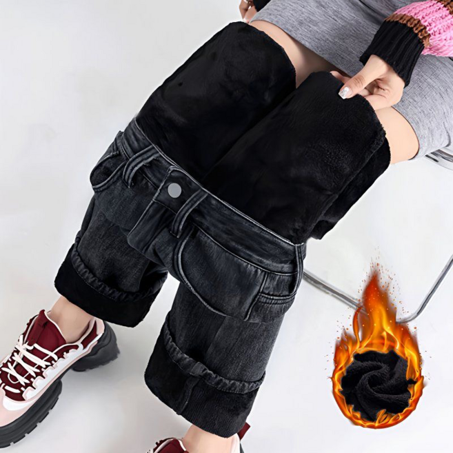 로젤라 가을겨울 여성 기모 청바지 하이웨이스트 슬림 청바지 N03